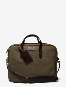 Leather-Trim Canvas Briefcase - pc-vesker - defender green