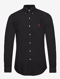 Slim Fit Garment-Dyed Oxford Shirt - basic shirts - polo black