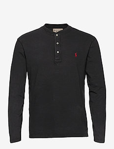 Slub Jersey Henley Shirt - basic t-shirts - polo black