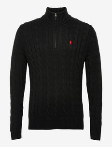 Cable-Knit Cotton Sweater - half zip - polo black