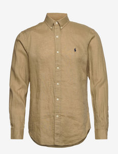 Slim Fit Linen Shirt - peruskauluspaidat - coastal beige