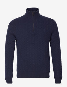 Cable-Knit Cotton-Wool Sweater - truien met halve rits - hunter navy