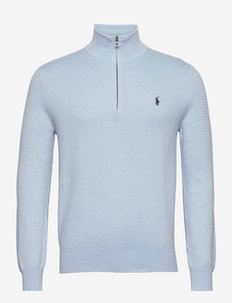 Cotton Mockneck Sweater - truien met halve rits - elite blue heathe