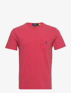 Custom Slim Cotton-Linen Pocket T-Shirt - perus t-paidat - sunrise red