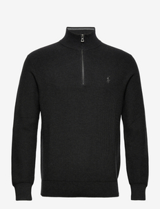 Mesh-Knit Cotton Quarter-Zip Sweater - half zip - dark granite hthr