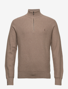 Mesh-Knit Cotton Quarter-Zip Sweater - half zip - honey brown hthr