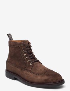 Asher Suede Wingtip Boot - laced boots - chocolate brown