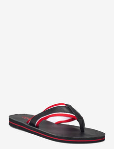 Striped-Trim Leather Flip-Flop - flip flops - black/red/white