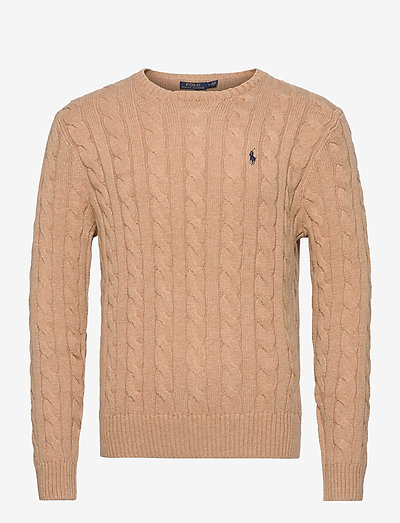 Cable-Knit Cotton Sweater - rund hals - camel melange