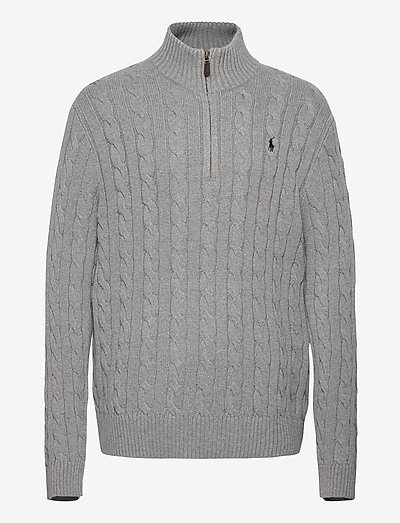Cable-Knit Cotton Quarter-Zip Sweater - half zip - fawn grey heather