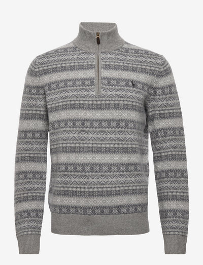 Fair Isle Wool-Cashmere Sweater - half zip - grey combo