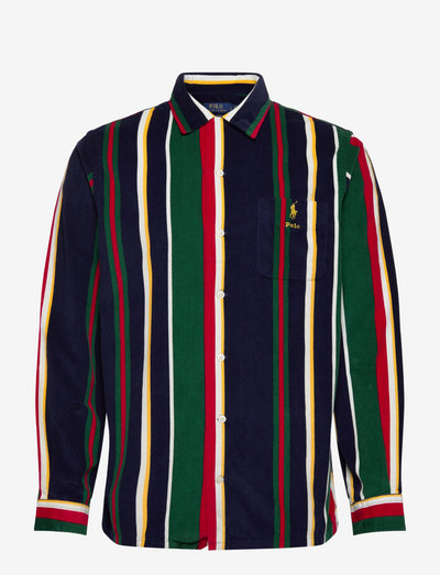 Classic Fit Striped Corduroy Camp Shirt - basic shirts - 5789 navy/green m