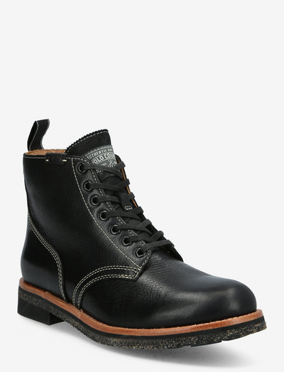 Tumbled Leather Boot - med snøring - black