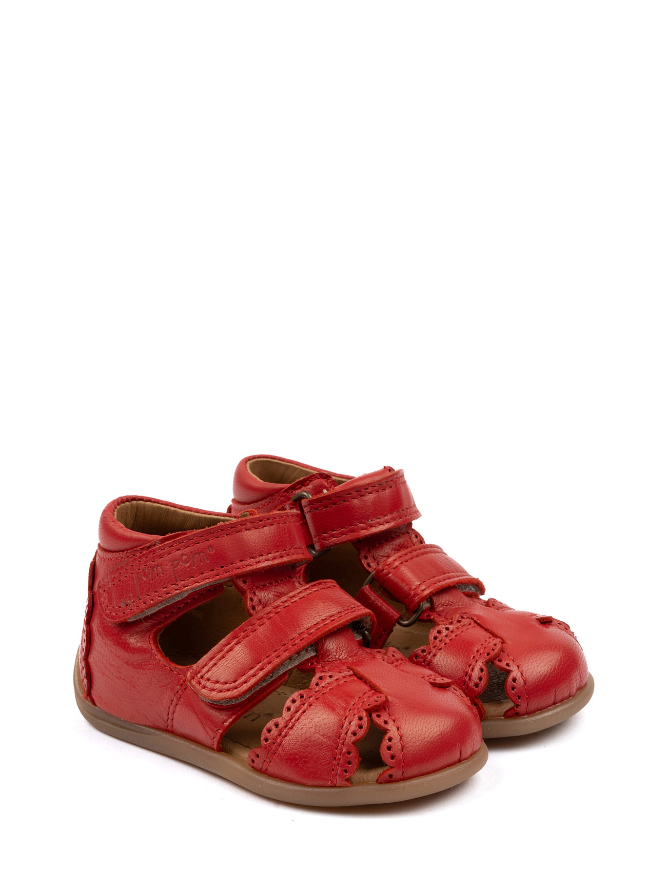 Starters Two Velcro Scalloped Sand Shoes Summer Shoes Sandals Red Pom Pom