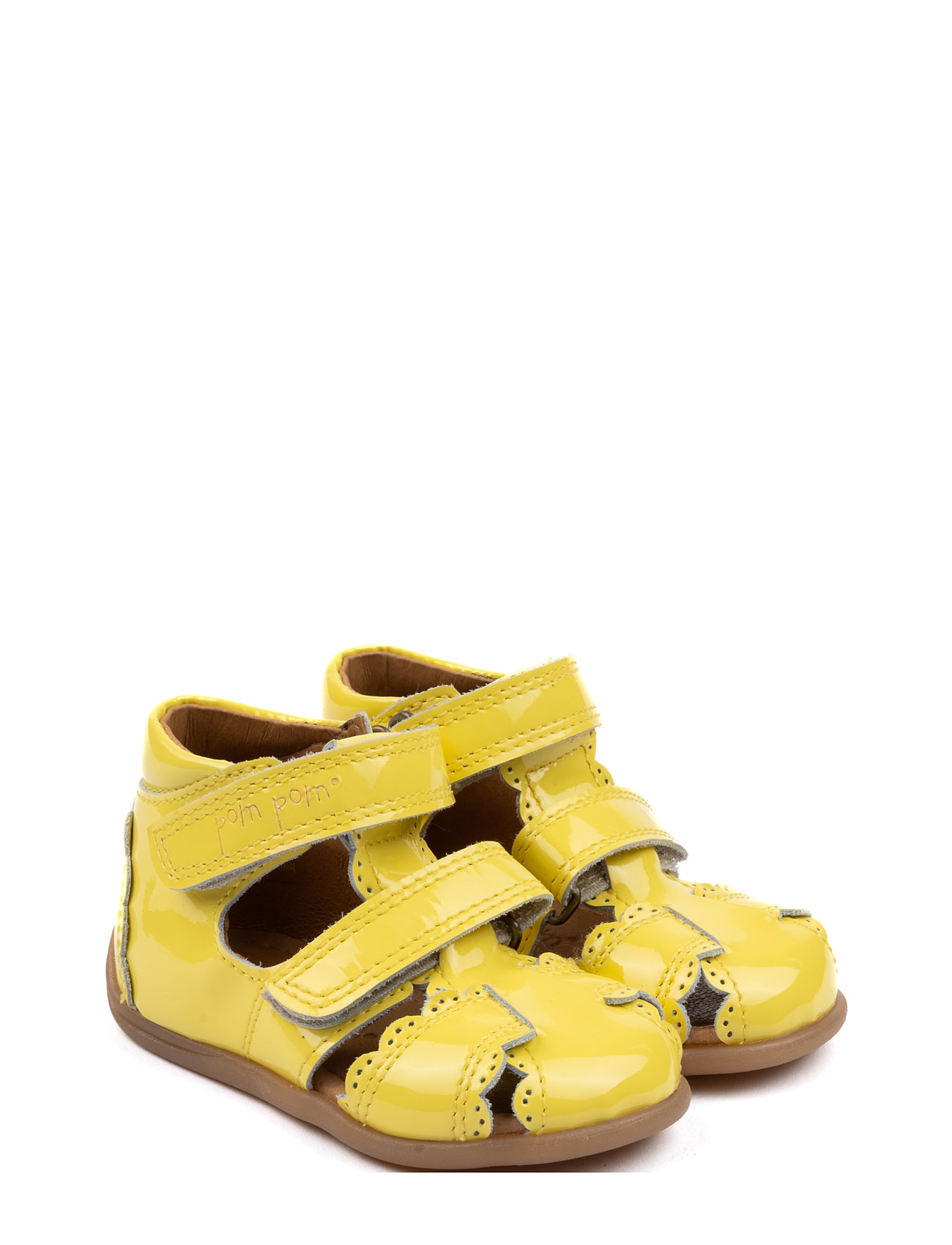 Starters Two Velcro Scalloped Sand Shoes Summer Shoes Sandals Yellow Pom Pom