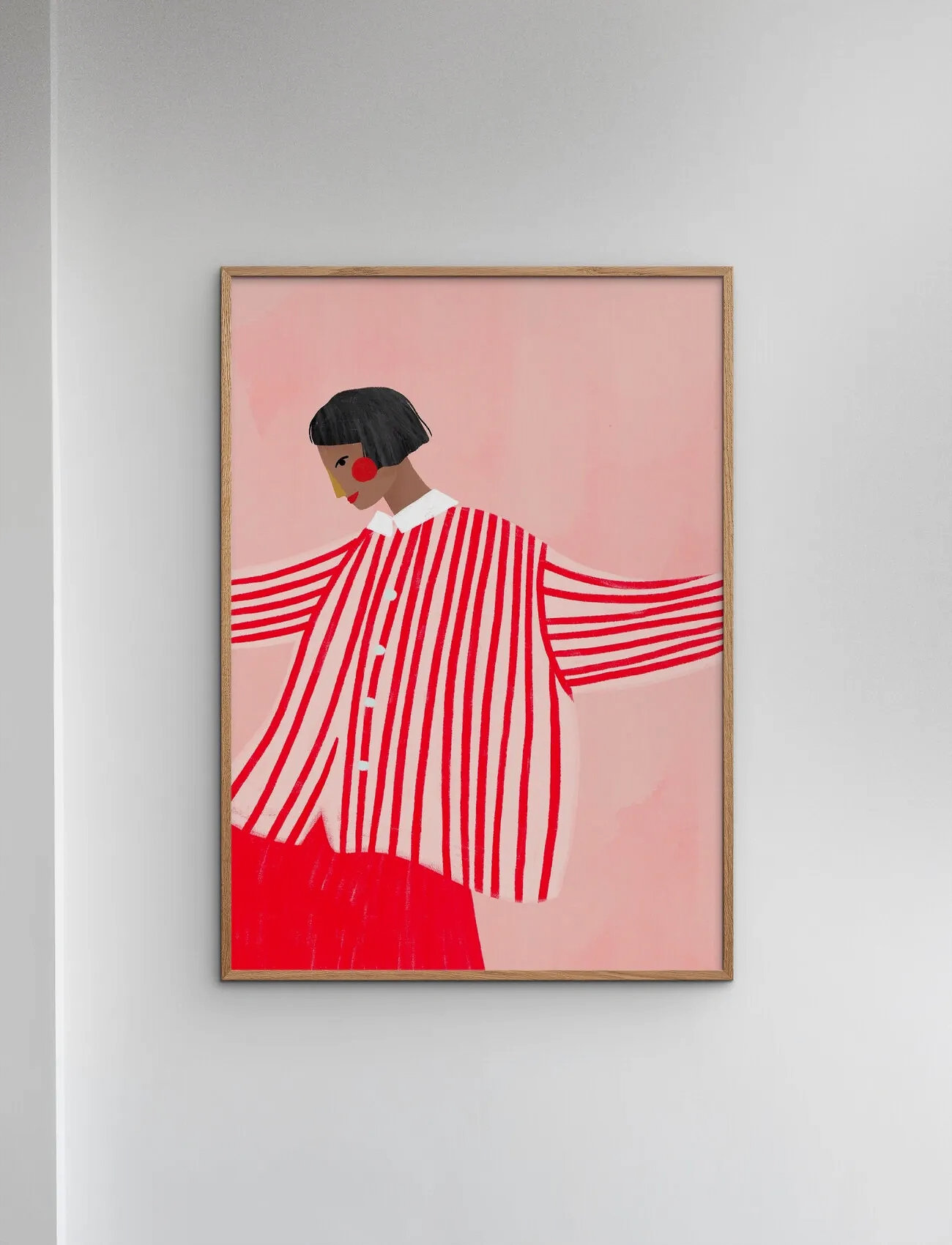 Poster & Frame Bea Muller - The Woman With The Red Stripes, 70X100 cm, Pink, Plakater > Illustrationer, Unisex