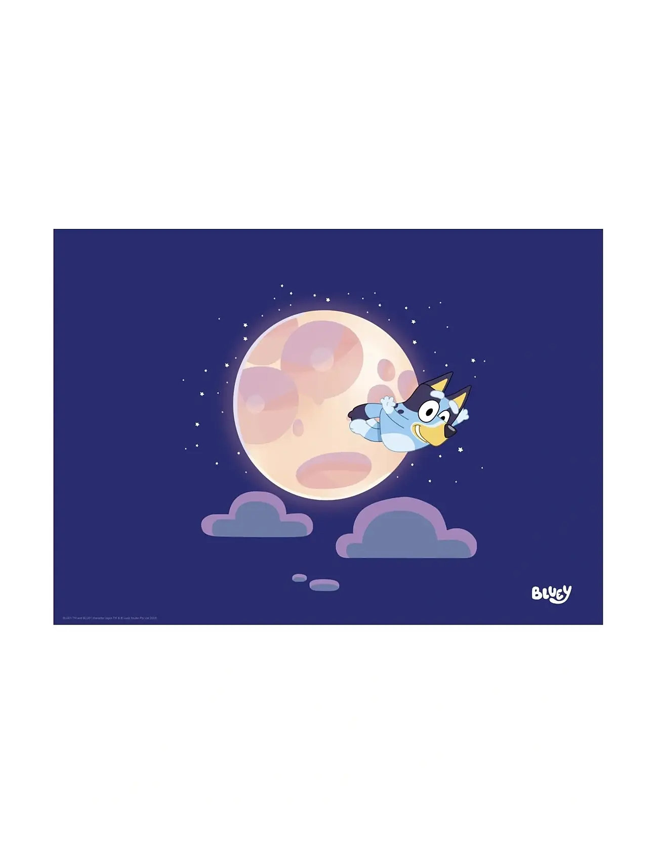 Poster & Frame Bluey - Moon & Stars, 50X 70 cm, Navy, Plakater Og Rammer > Plakater, Børn
