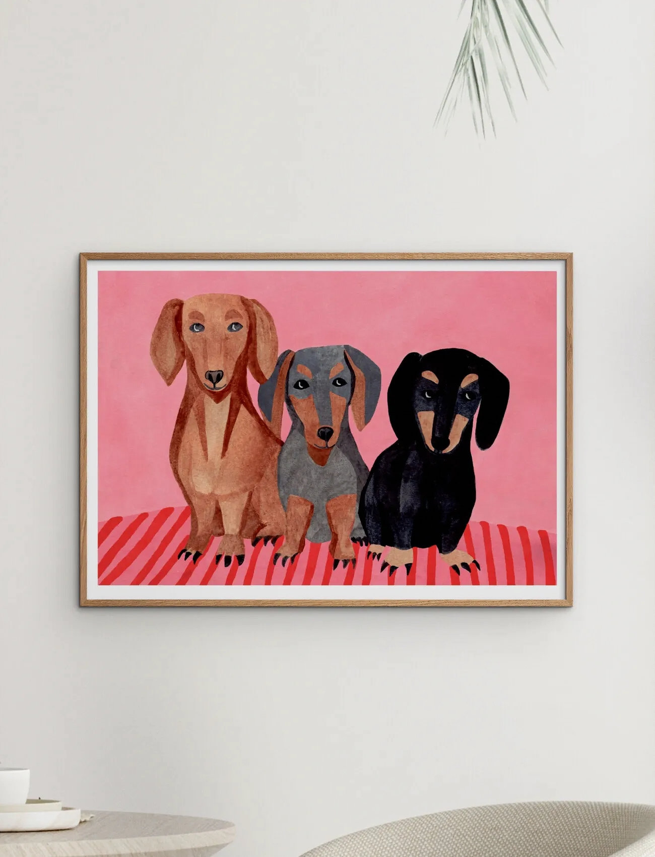 Poster & Frame Iga Kosicka - Dachshunds, 50X70 cm, Pink, Plakater > Illustrationer, Unisex