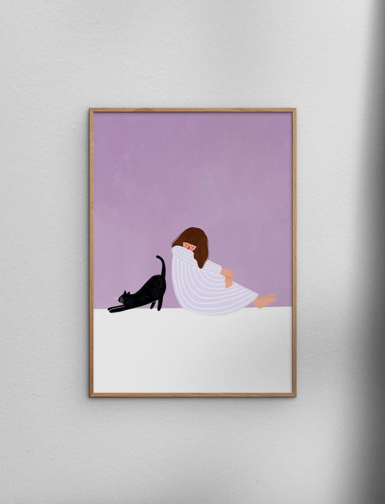 Poster & Frame Bea Muller - Girl And Cat, 70X100 cm, Purple, Plakater > Illustrationer, Unisex