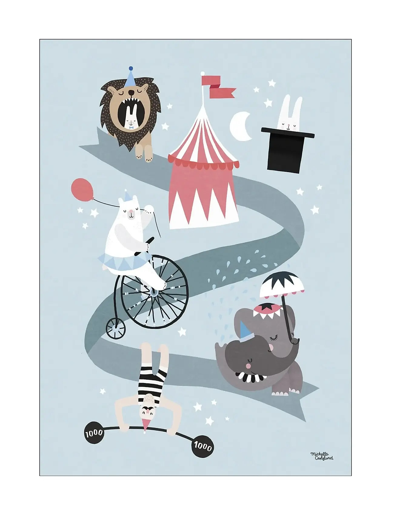 Poster & Frame Michelle Carlslund - Kids - Circus Friends, 30X40 cm, Blue, Plakater Og Rammer > Plakater, Børn