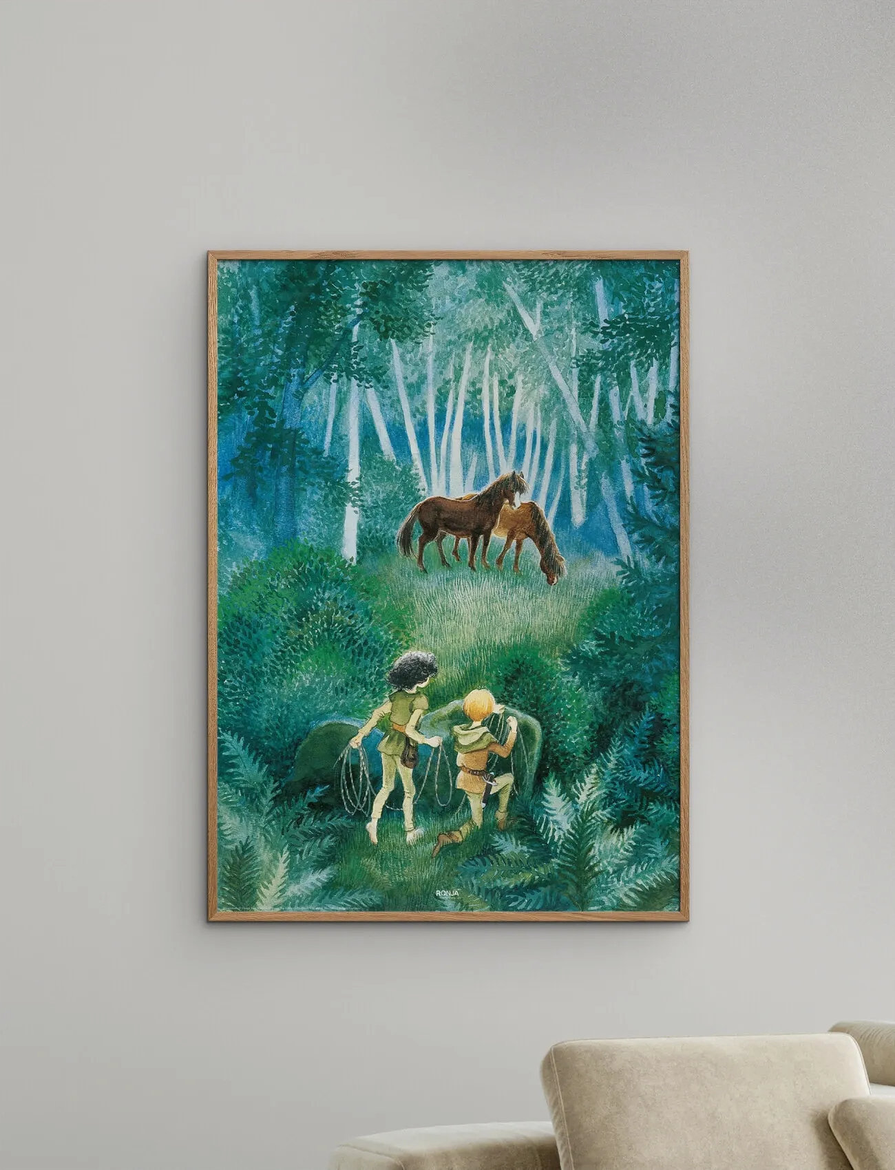 Poster & Frame Astrid Lindgren - Horses In The Woods, 50X70 cm, Green, Plakater Og Rammer > Plakater, Børn