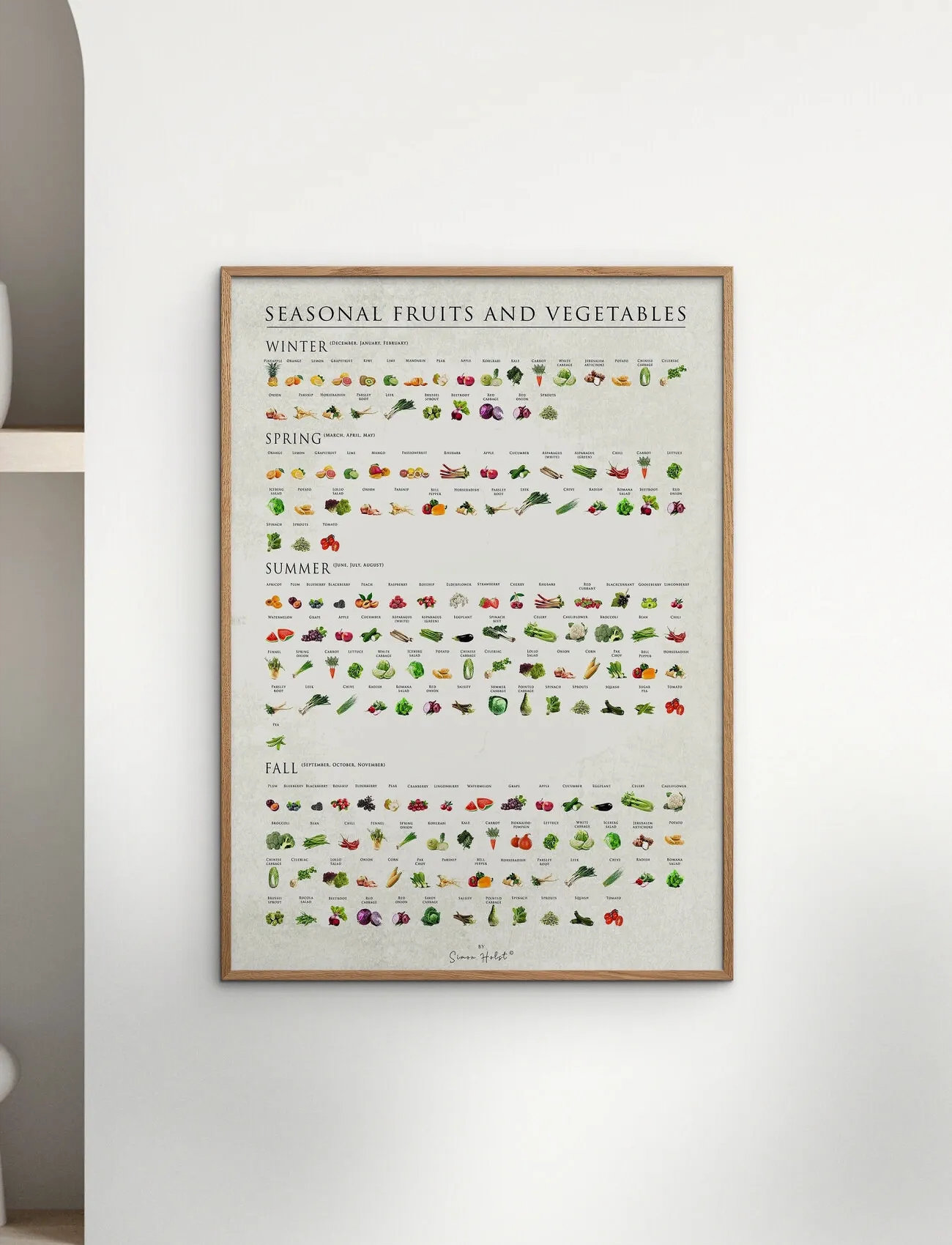 Poster & Frame Simon Holst - Seasonal Fruits And Vegetables, 70X100 cm, Multi/patterned, Plakater > Mad, Unisex