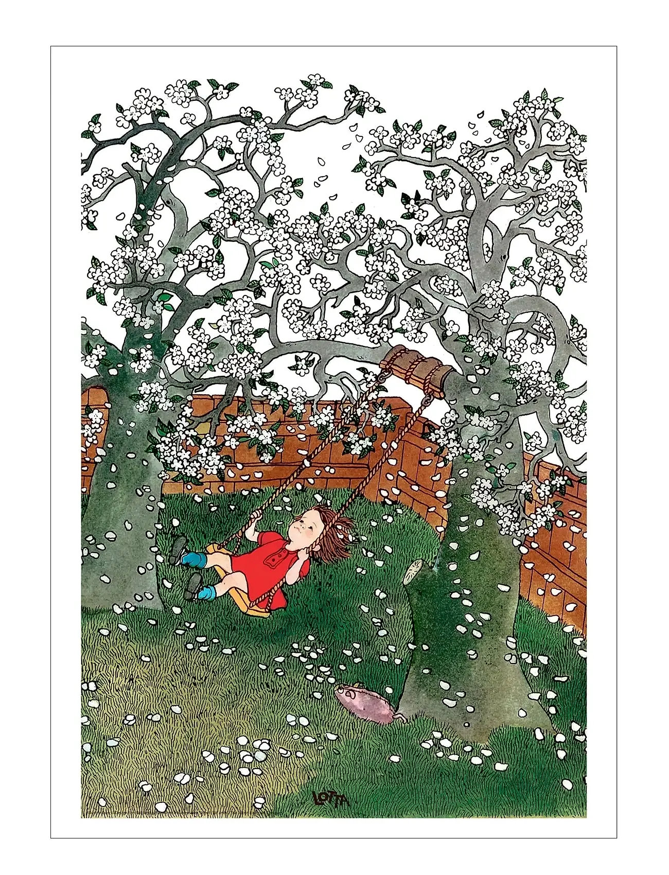 Poster & Frame Astrid Lindgren - Swing - Lotta On Troublemaker Street, 50X70 cm, Red, Plakater Og Rammer > Plakater, Børn