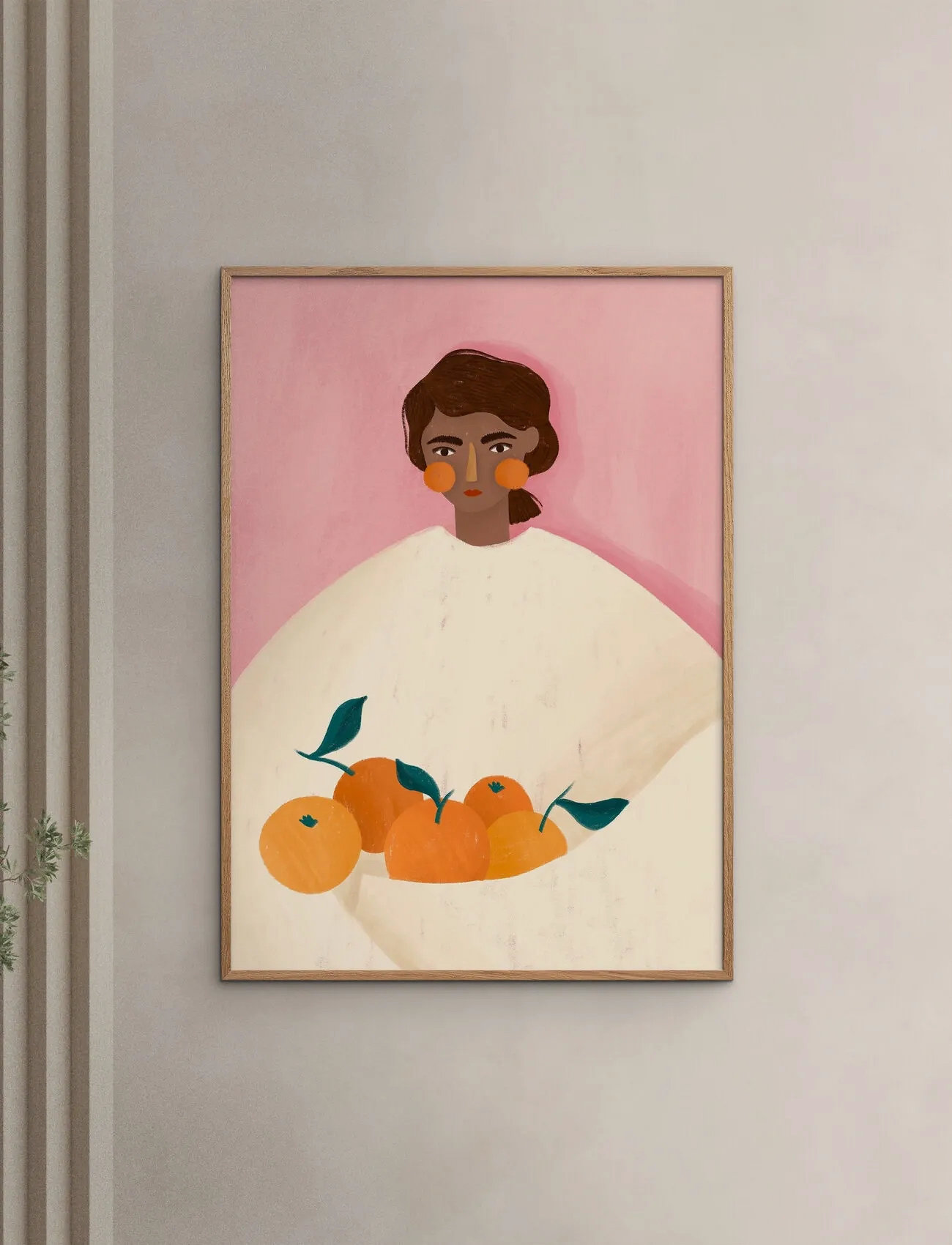Poster & Frame Bea Muller - The Woman With The Oranges, 30X40 cm, Pink, Plakater > Illustrationer, Unisex