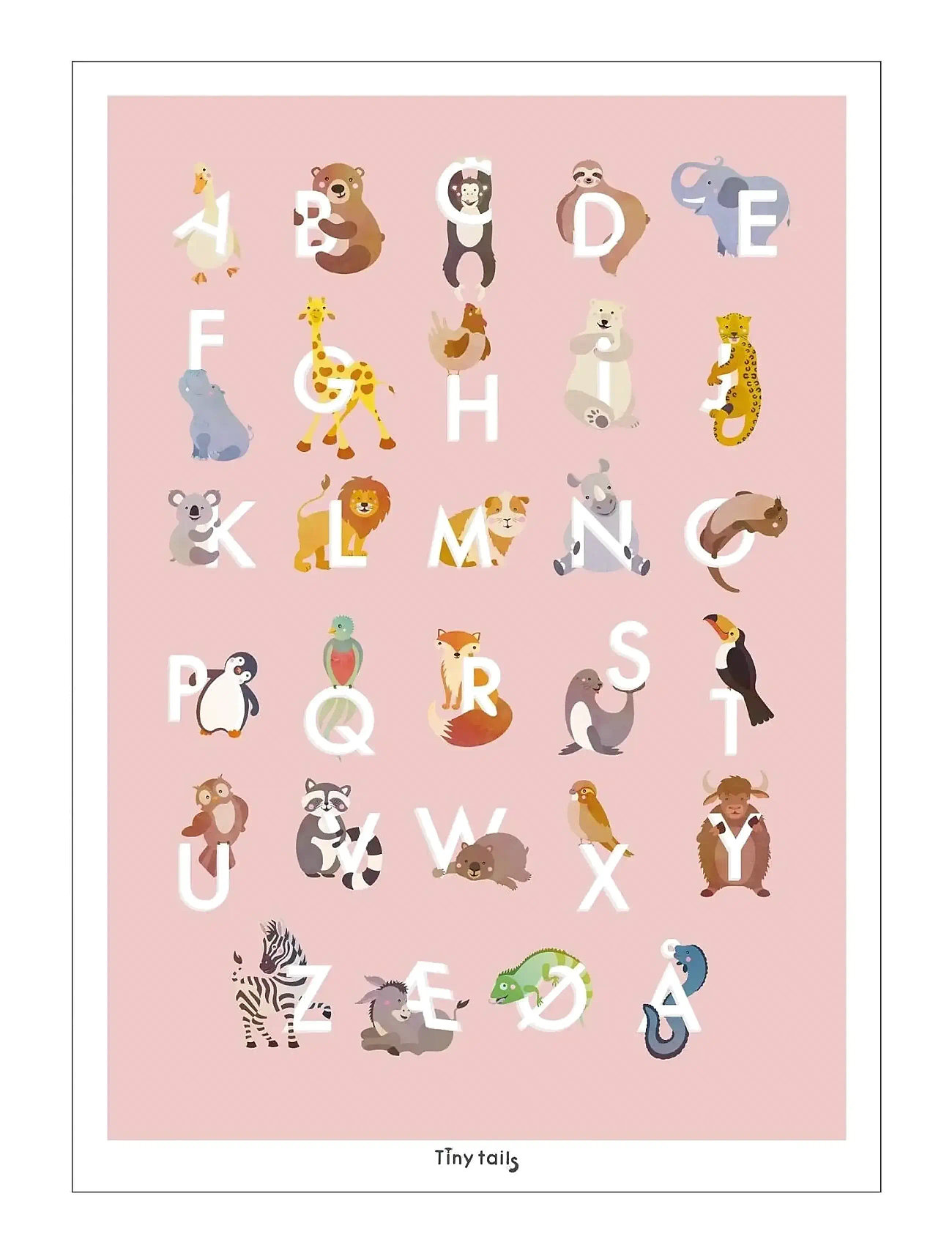 Poster & Frame Tiny Tails - Abc Lyserød, 50X70 cm, Pink, Plakater Og Rammer > Plakater, Børn