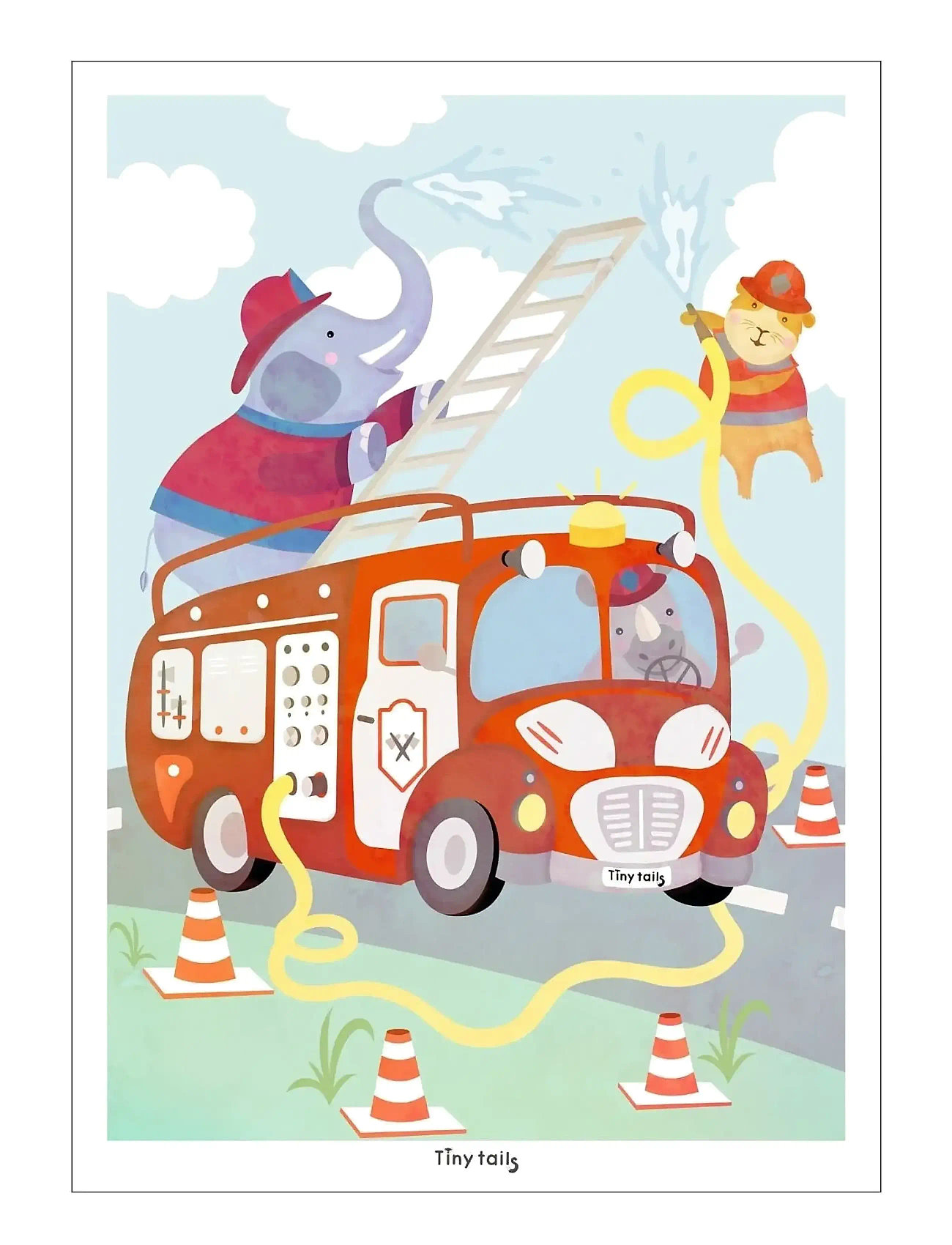 Poster & Frame Tiny Tails - Brandbilplakat, 50X70 cm, Red, Plakater Og Rammer > Plakater, Børn