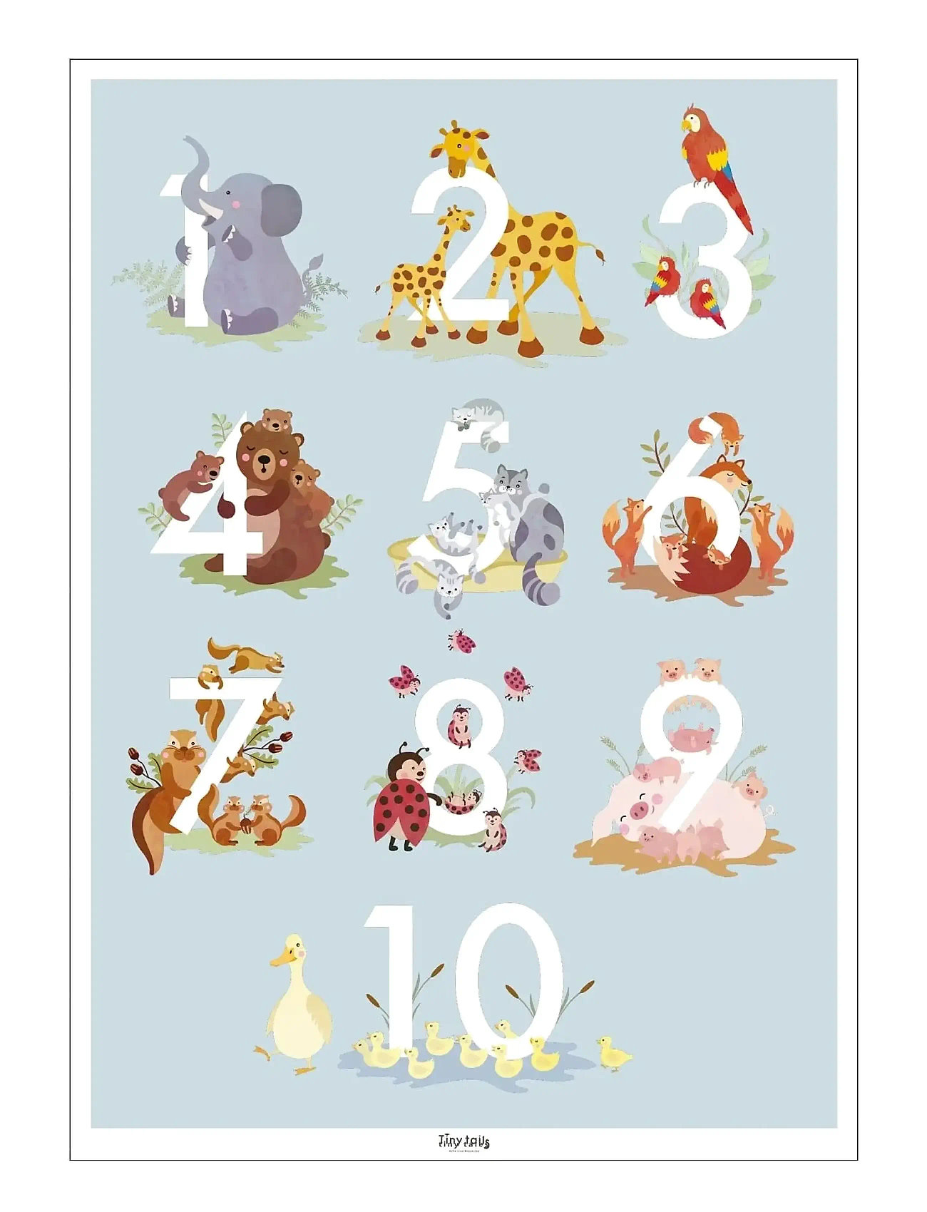 Poster & Frame Tiny Tails - Talplakat - Blå, 50X70 cm, Multi/patterned, Plakater Og Rammer > Plakater, Børn