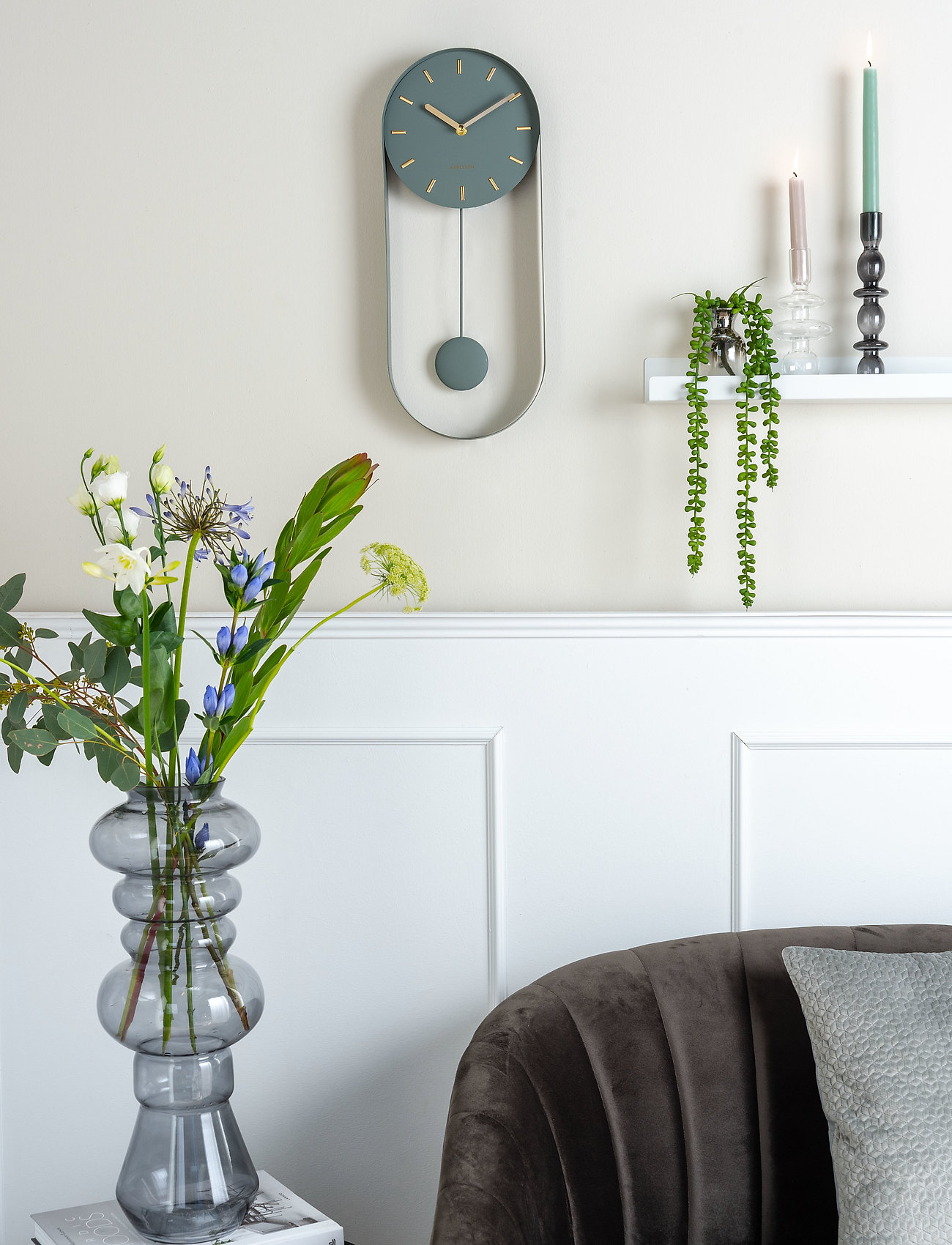 KARLSSON Wall Clock Pendulum Charm Steel White, 23X6X53 cm, Green, Ure > Vægure, Unisex