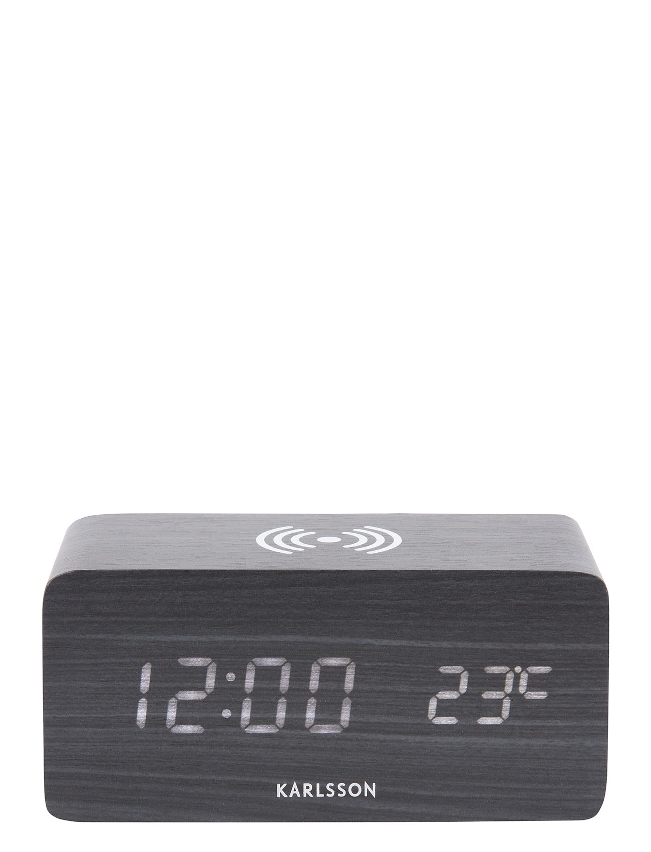 Alarm Clock Block W. Ph Charger Led Black Veneer, White Led Home Decoration Watches Alarm Clocks Black KARLSSON