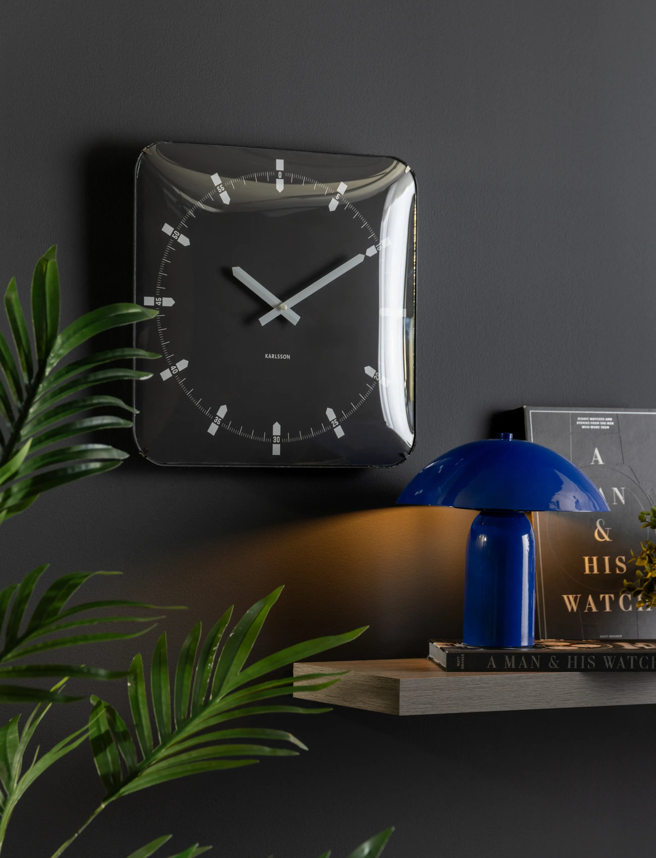 KARLSSON Wall Clock Sucinto Dome Square White, W35 cm, Black, Ure > Vægure, Unisex