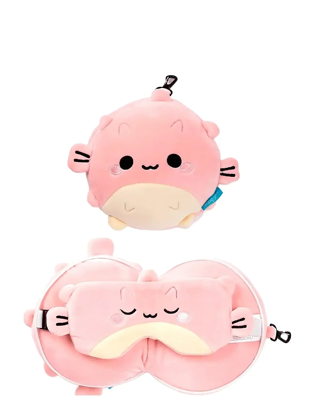 Puckator Relaxeazzz Minecraft Axolotl Shaped Plush Travel Pillow & Eye Mask Rosa