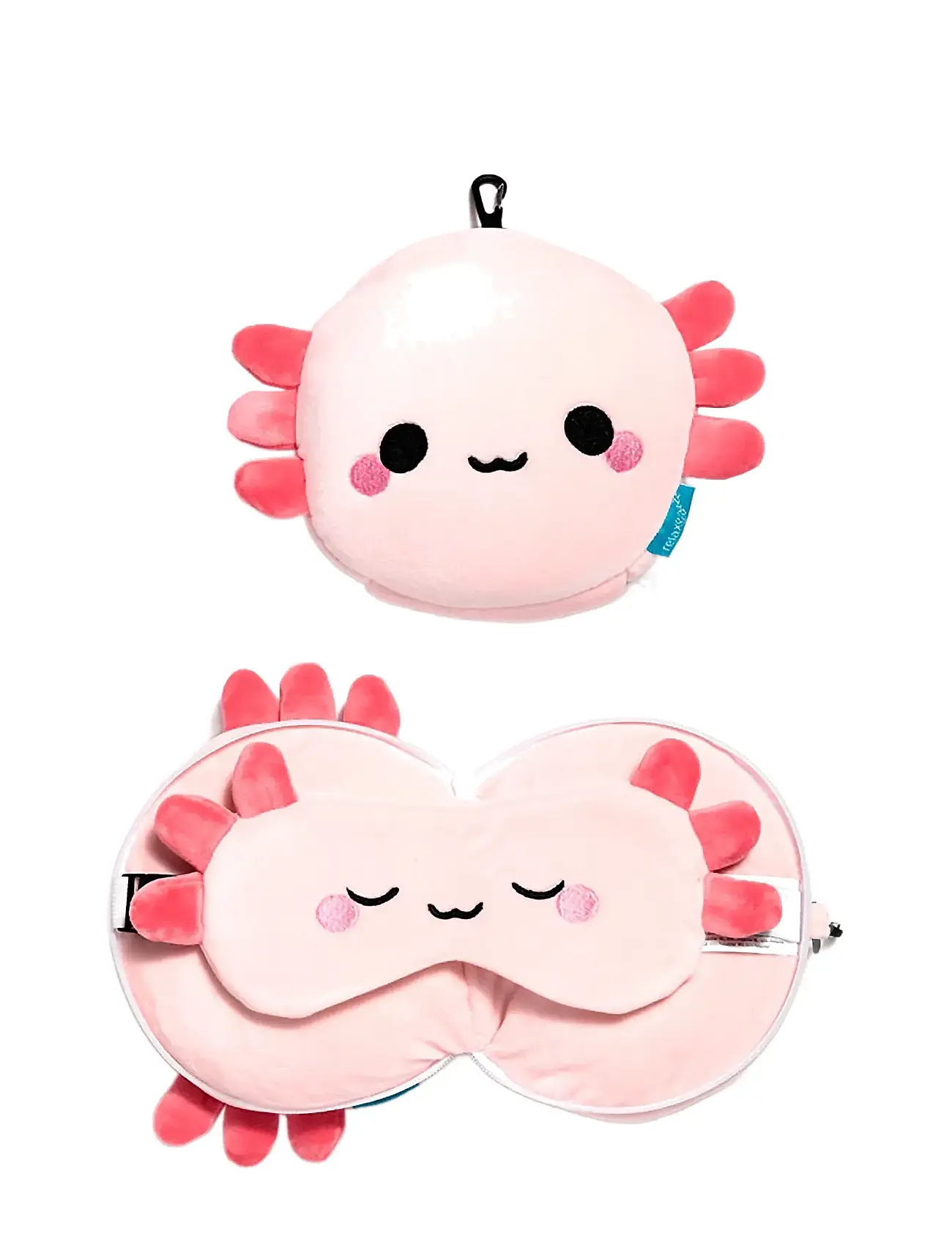 Puckator Relaxeazzz Minecraft Axolotl Shaped Plush Travel Pillow & Eye Mask Rosa
