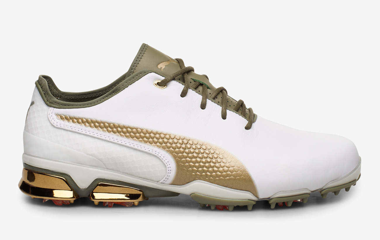 puma shoes gold and white
