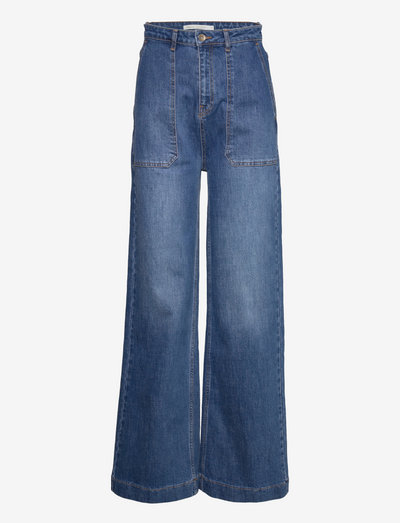 Ingrid - džinsa bikses ar platām starām - washed denim