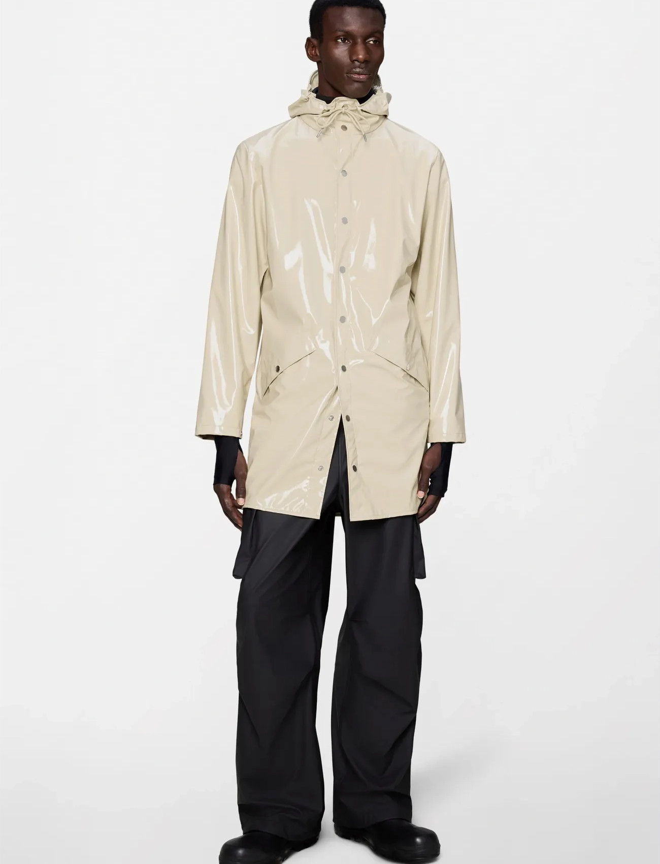 Rains Long Jacket W3, XL, Cream, Regntøj > Regnfrakker, Dame