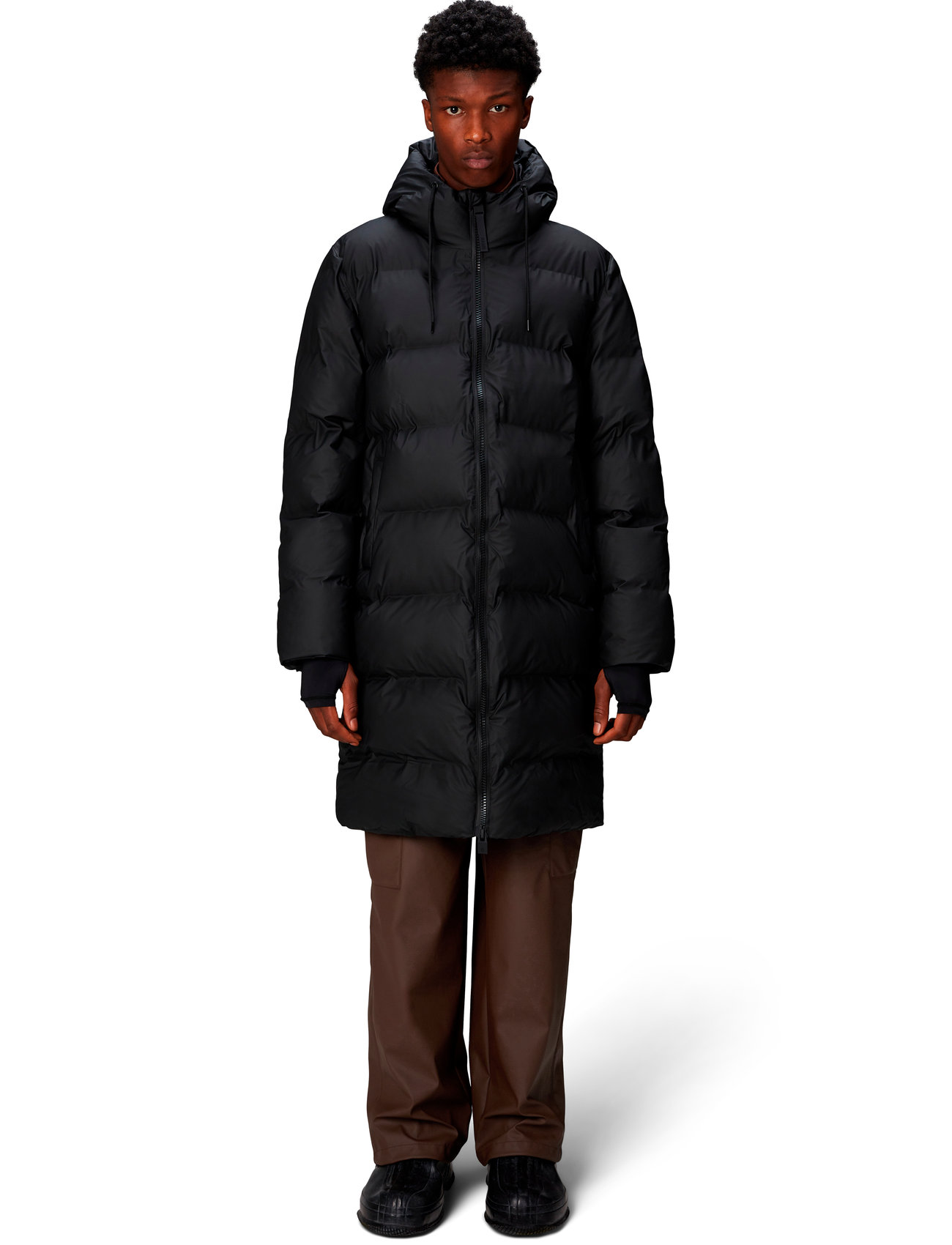 Rains Alta Longer Puffer Jacket W3T4, L, Black, Frakker > Vatterede Frakker, Dame