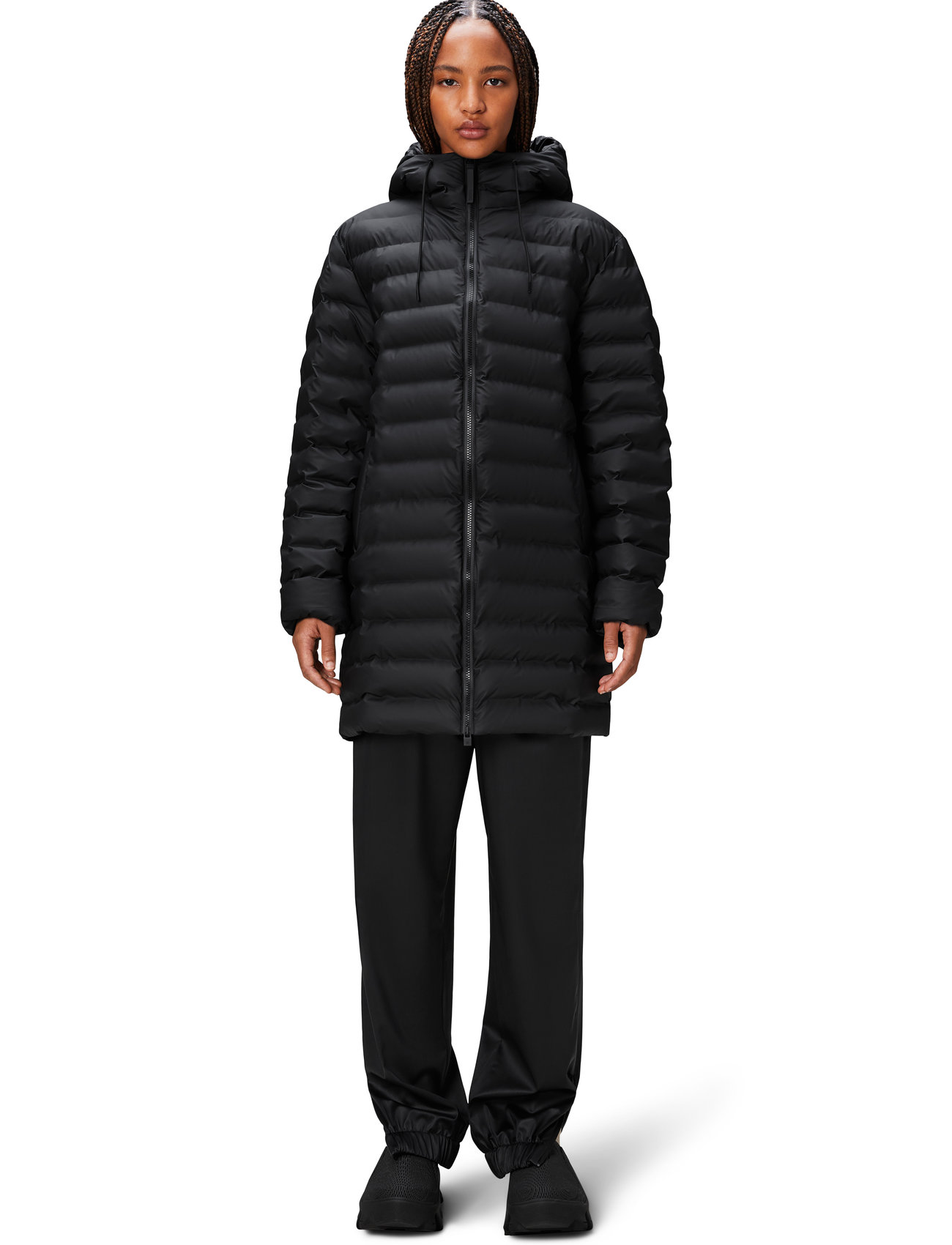 Rains Lohja Long Puffer Jacket W3T3, XS, Black, Frakker > Uldfrakker, Herre