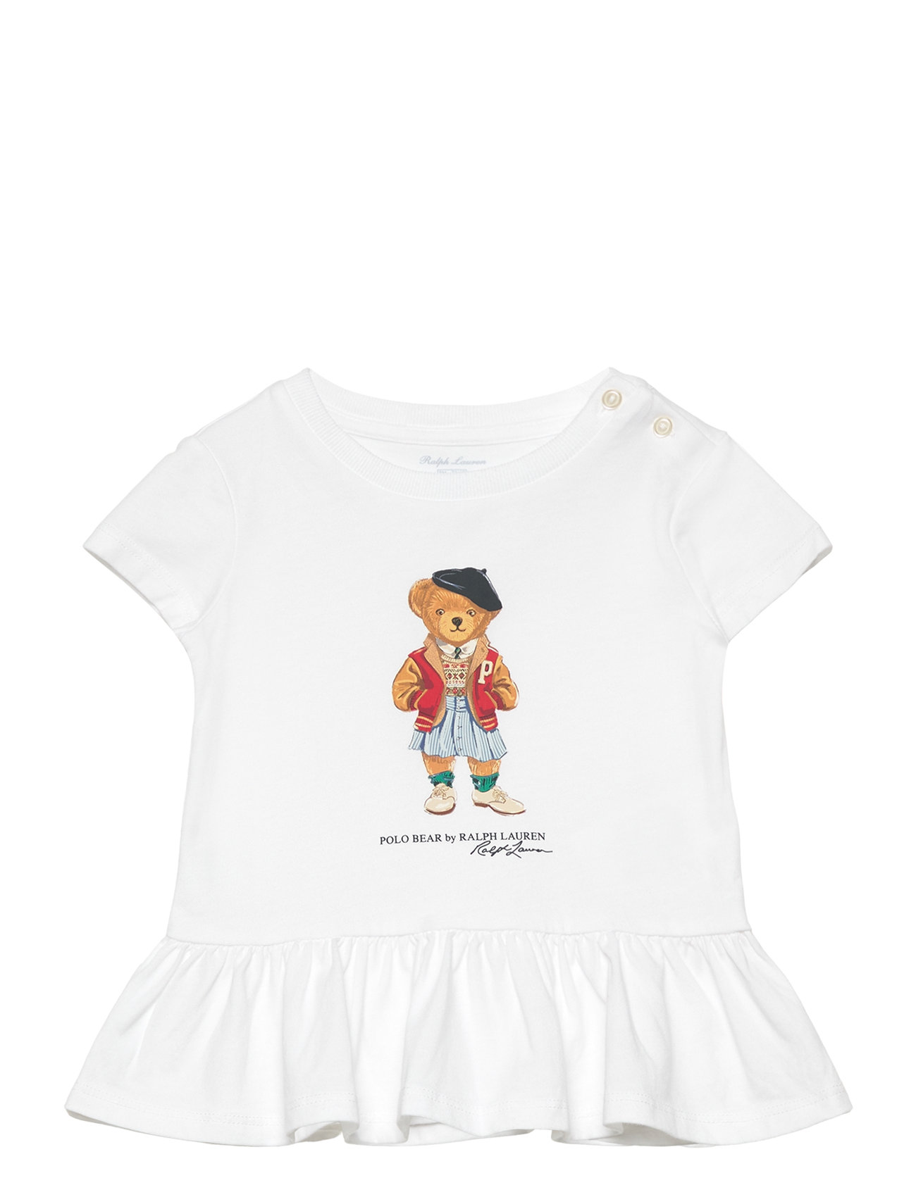 Polo Bear Cotton Jersey Peplum Tee Tops T-shirts Short-sleeved White Ralph Lauren Baby