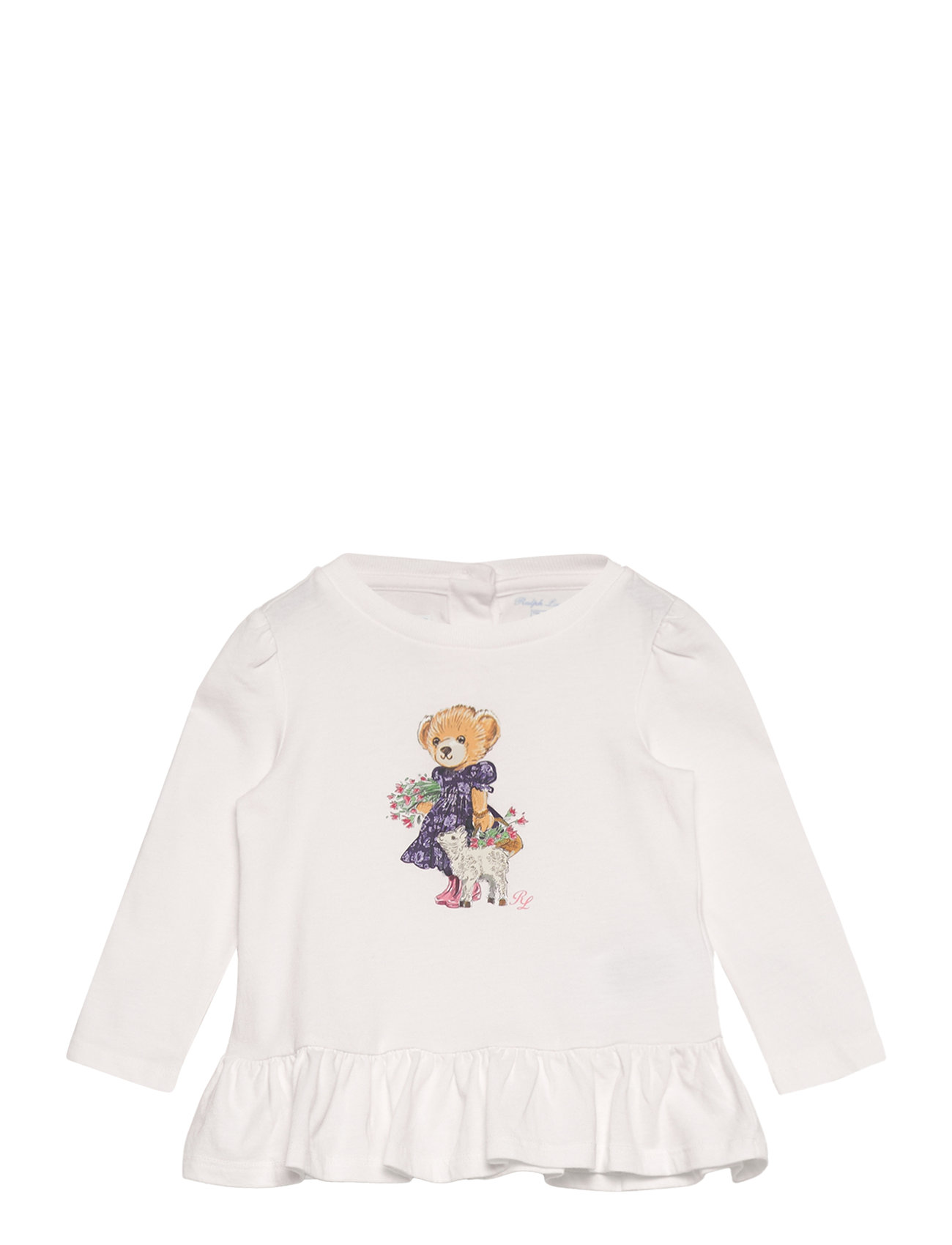 Polo Bear Cotton Jersey Peplum Tee Tops T-shirts Long-sleeved T-Skjorte White Ralph Lauren Baby