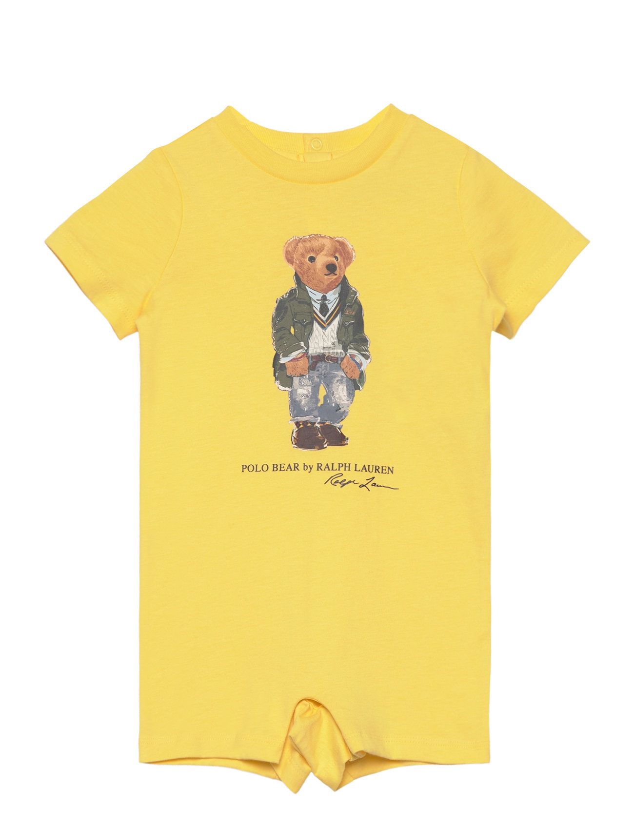 Polo Bear Cotton Jersey Shortall Bodysuits Short-sleeved Yellow Ralph Lauren Baby