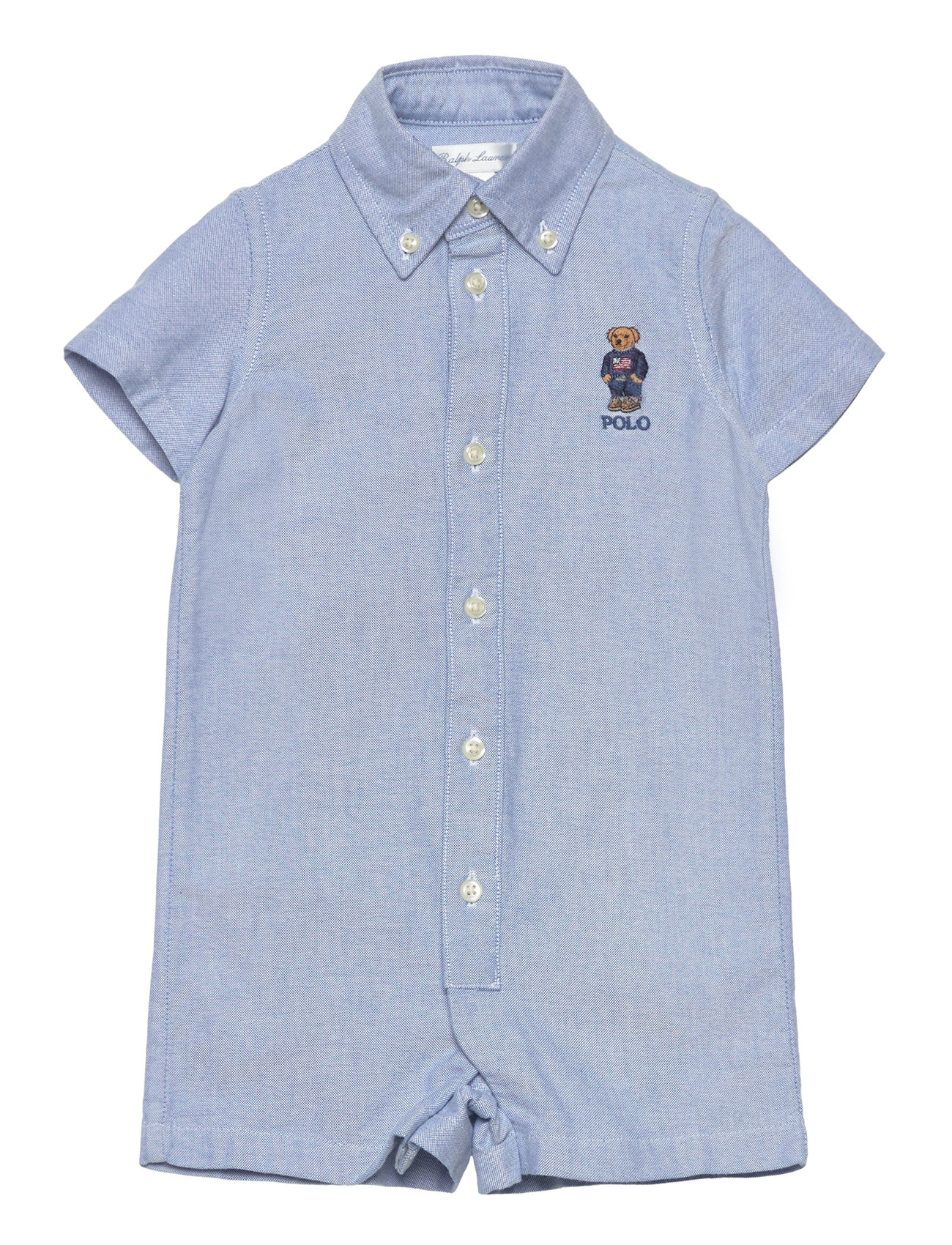 Polo Bear Cotton Oxford Shortall Bodysuits Short-sleeved Blue Ralph Lauren Baby