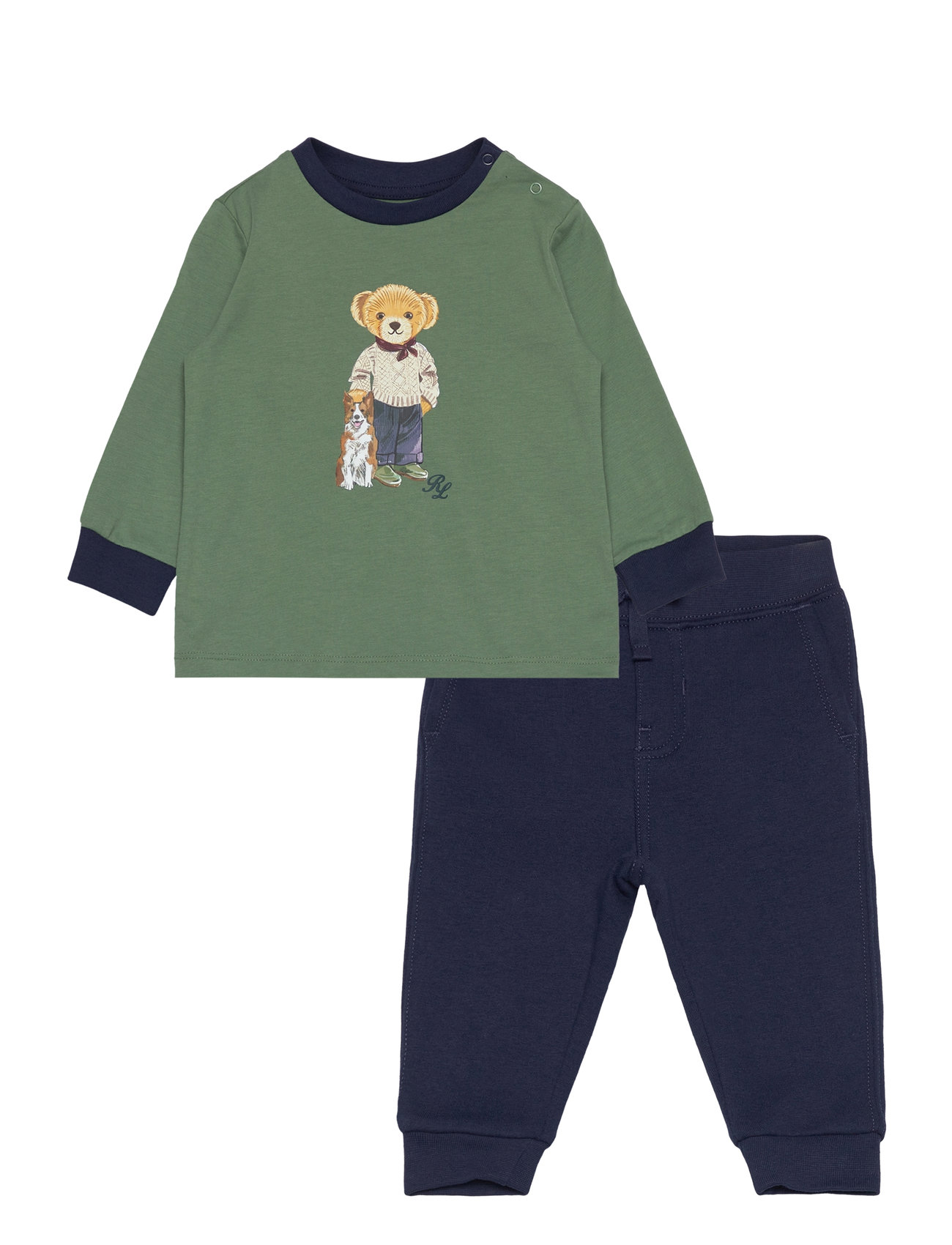 Polo Bear Jersey Tee & Fleece Pant Set Sets Sets With Long-sleeved T-shirt Green Ralph Lauren Baby