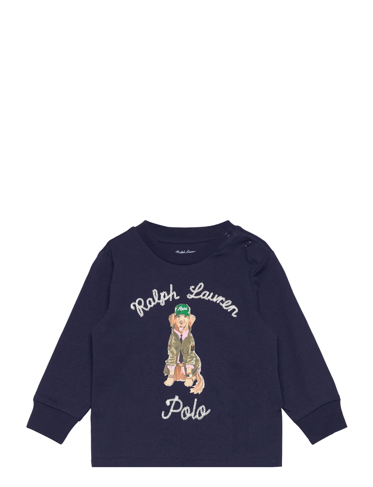 Dog-Print Cotton Long-Sleeve Tee Tops Knitwear Pullovers Navy Ralph Lauren Baby