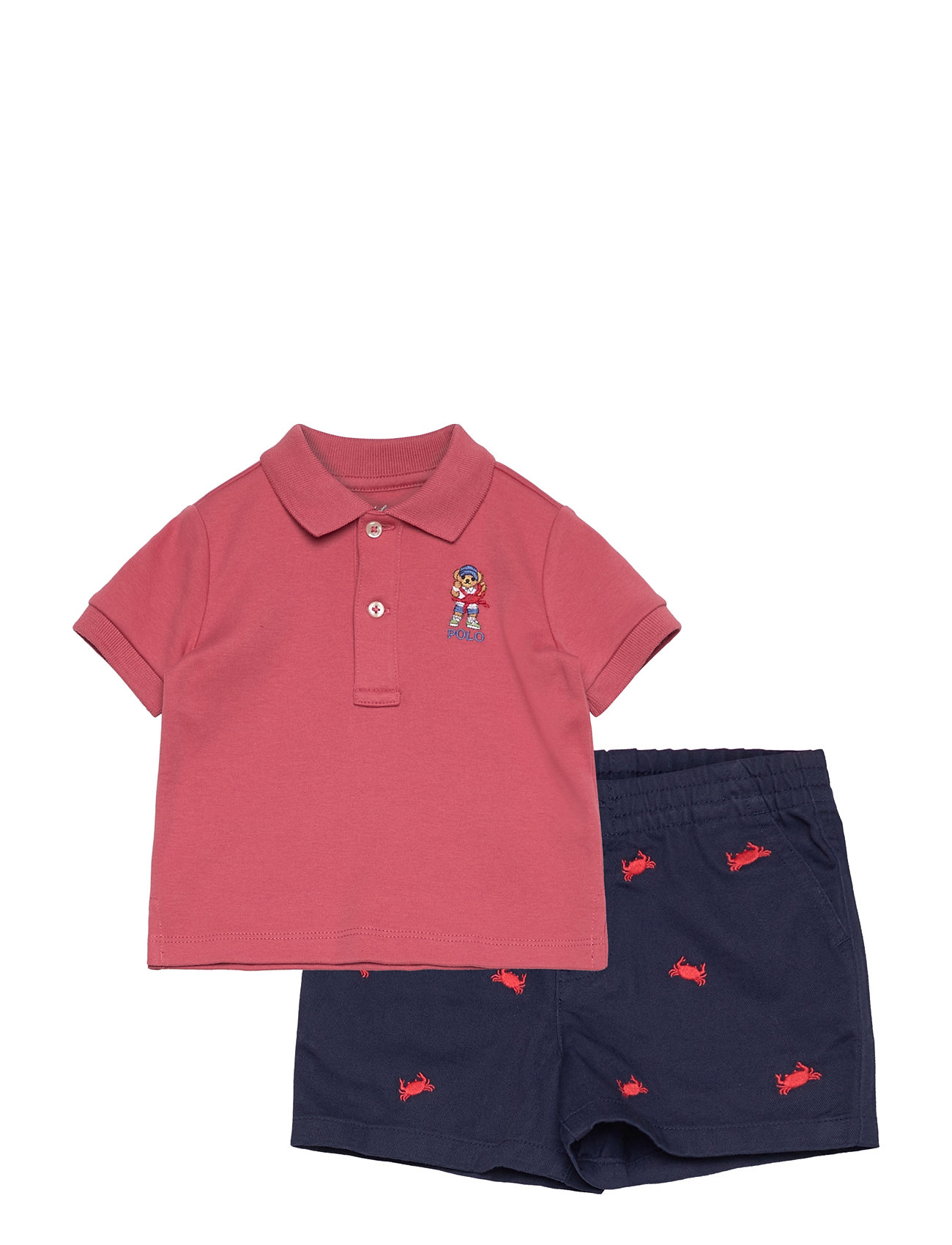 Ralph Lauren Baby Bear Cotton Polo Shirt & Short Set Röd