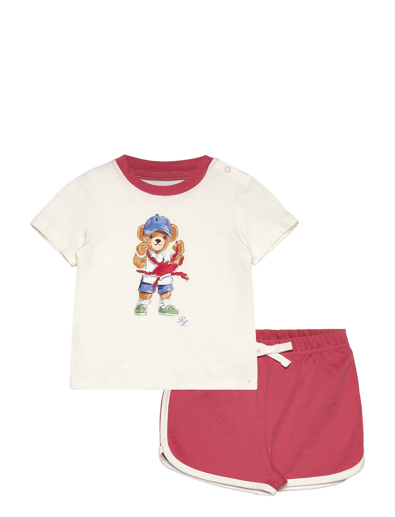 Ralph Lauren Baby Polo Bear Cotton Tee & Short Set Röd