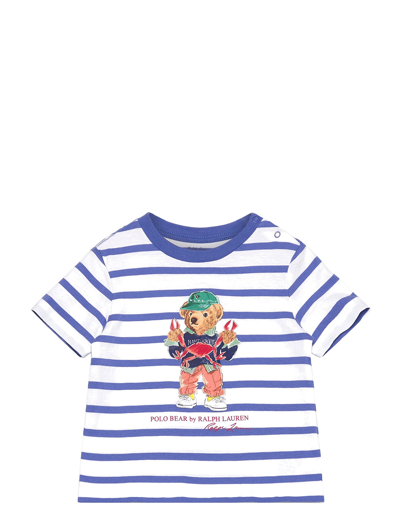 Ralph Lauren Baby Polo Bear Striped Cotton Jersey Tee Blå